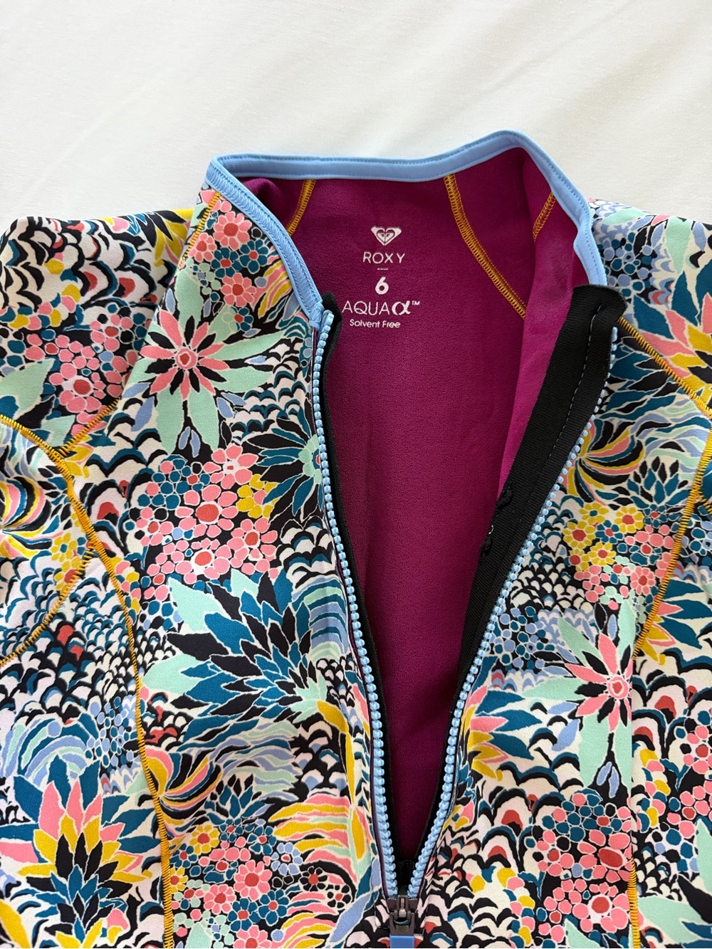 Roxy Multicolor Floral Long Sleeve Swim Suit with Light Blue Panels - Picture 3 of 3